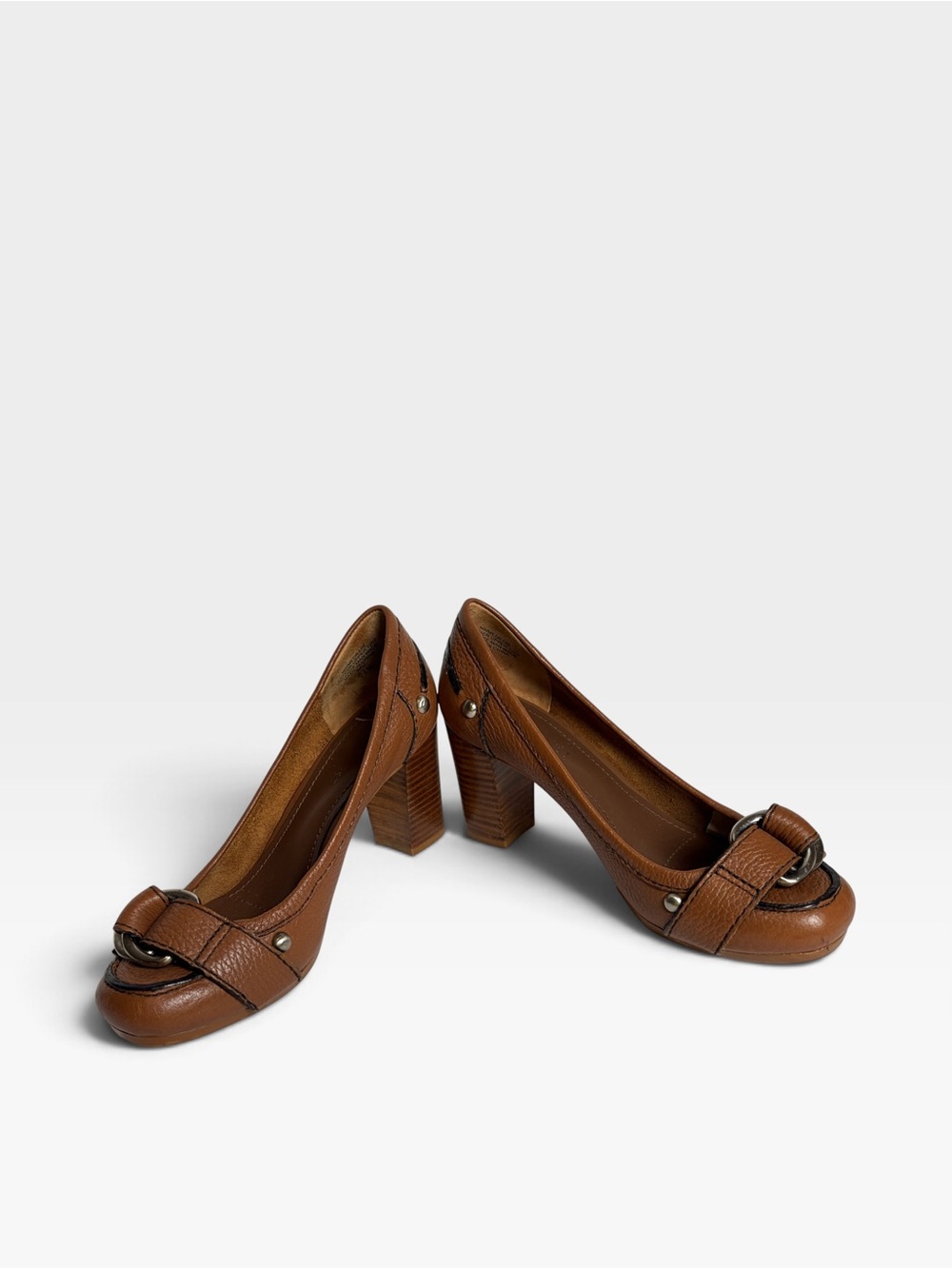 Nine West Leather Brown Platform Pumps with Buckle Detail – 2.5” Heels